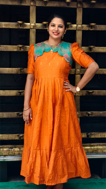 Premium Cotton 2-Tier Maxi - Orange