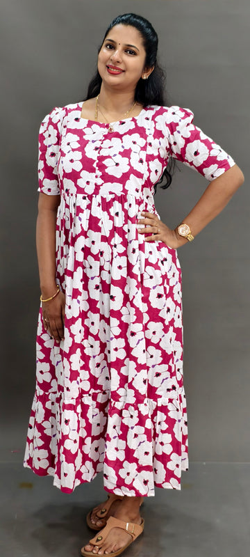 Premium Cotton 2-Tier Maxi - Red Floral
