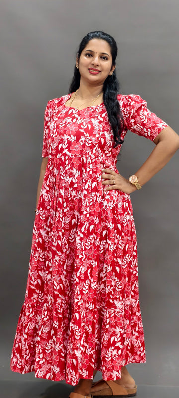 Premium Cotton 2-Tier Maxi - Maroon