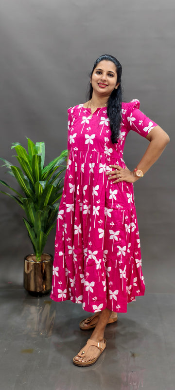 Premium Cotton 2-Tier Maxi - Pink Floral