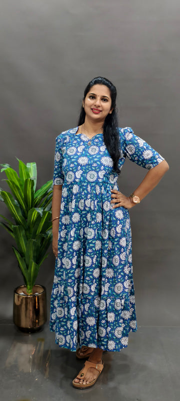 Premium Cotton 2-Tier Maxi - Blue