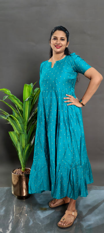 Premium Silk Cotton 2-Tier Maxi - Blue