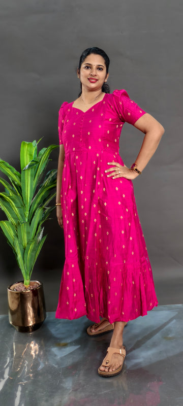 Premium Silk Cotton 2-Tier Maxi - Pink