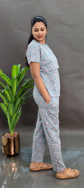 GREY CUPS | ZIPLESS MATERNITY TOP AND PANT SET | TWO-PIECE NIGHTWEAR