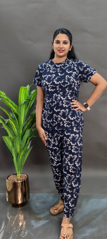 NAVY BLOSSOM | ZIPLESS MATERNITY TOP AND PANT SET | TWO-PIECE NIGHTWEAR
