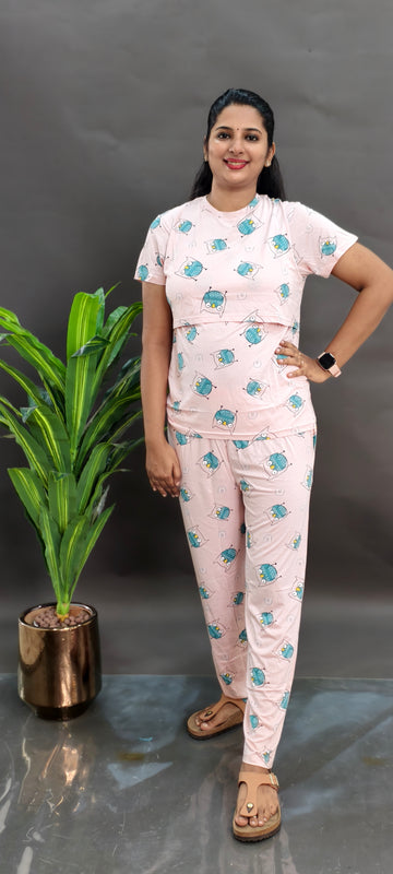 BLUSH OWL | ZIPLESS MATERNITY TOP AND PANT SET | TWO-PIECE NIGHTWEAR