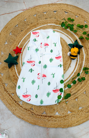 🌿 Tropical Flamingo Muslin Sleeping Bag – Cozy Comfort for Little Dreamers 🌿