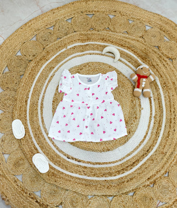 Pink Heart Muslin Frill Frock