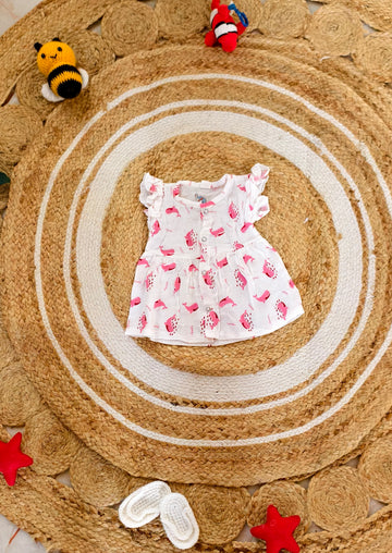 Pink Splash Muslin Frill Frock