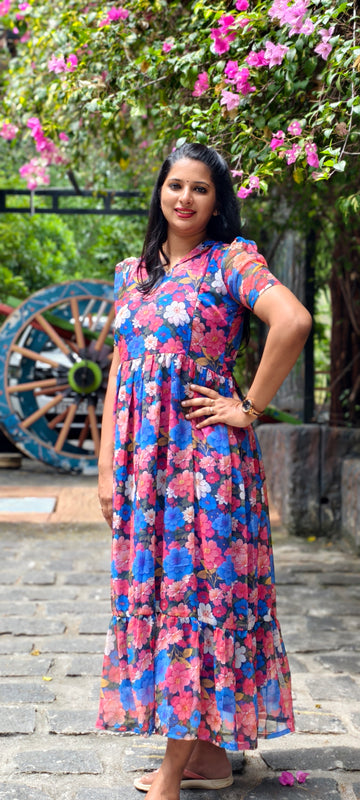 Blueberry Petals Georgette Maxi