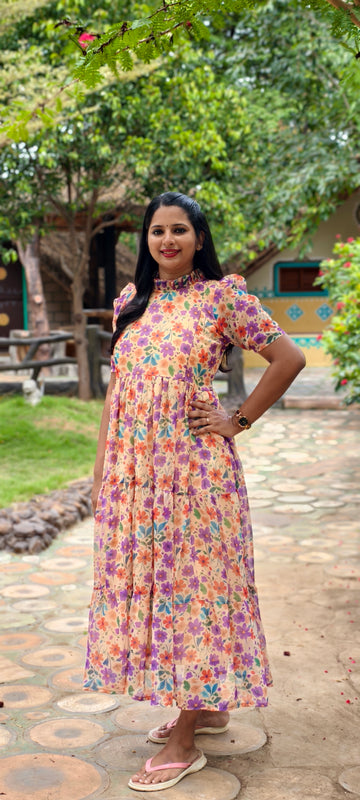 Pastel Bloom Georgette Maxi