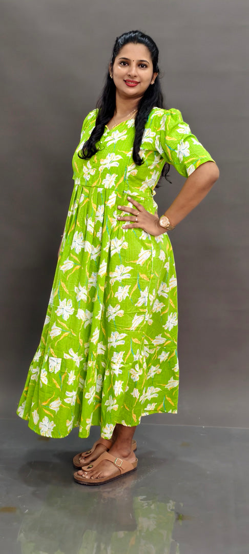 Premium Cotton 2-Tier Maxi - Green