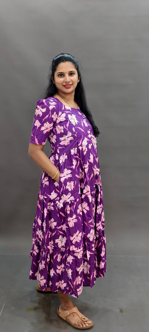 Premium Cotton 2-Tier Maxi - Purple