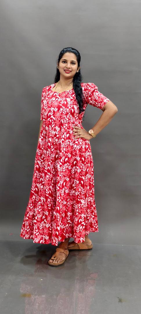 Premium Cotton 2-Tier Maxi - Maroon