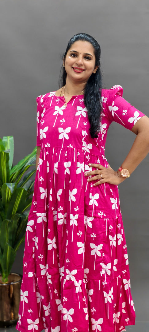 Premium Cotton 2-Tier Maxi - Pink Floral