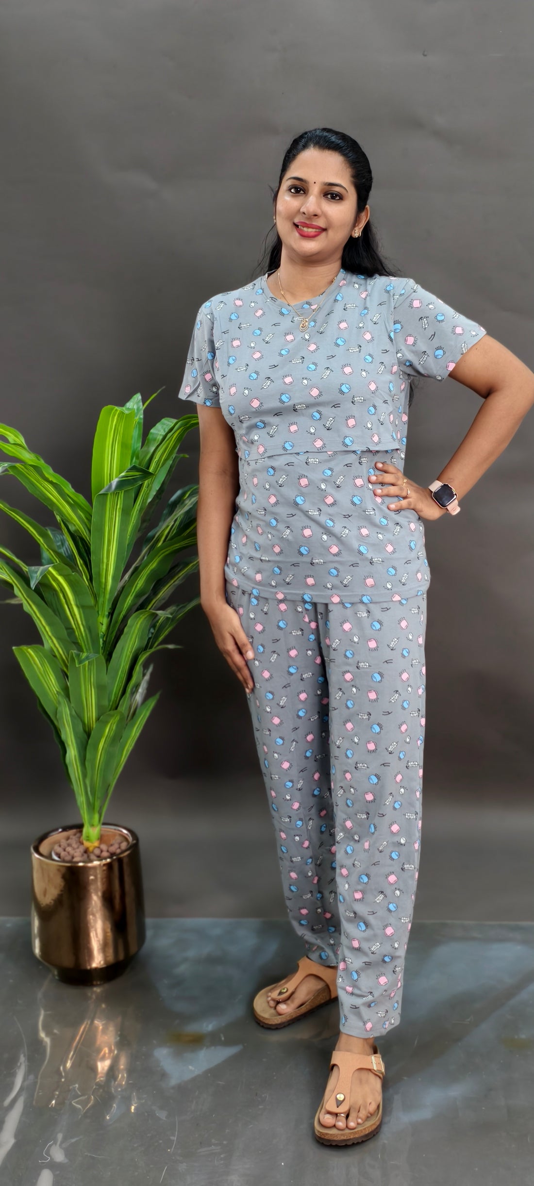 GREY CUPS | ZIPLESS MATERNITY TOP AND PANT SET | TWO-PIECE NIGHTWEAR