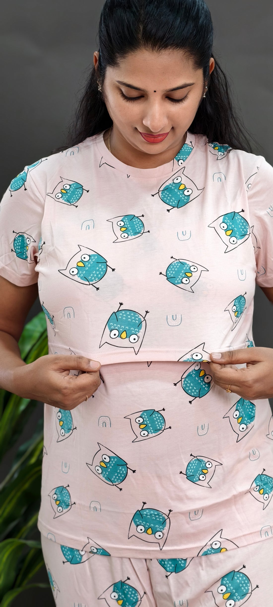 BLUSH OWL | ZIPLESS MATERNITY TOP AND PANT SET | TWO-PIECE NIGHTWEAR