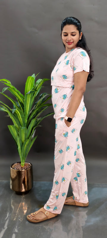 BLUSH OWL | ZIPLESS MATERNITY TOP AND PANT SET | TWO-PIECE NIGHTWEAR
