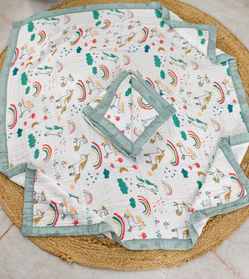 Green Unicorn – Muslin Crinkled Blanket