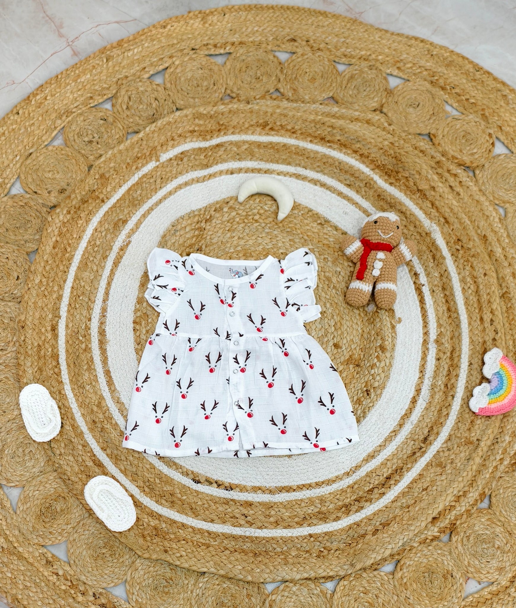Rudy Reindeer Muslin Frill Frock
