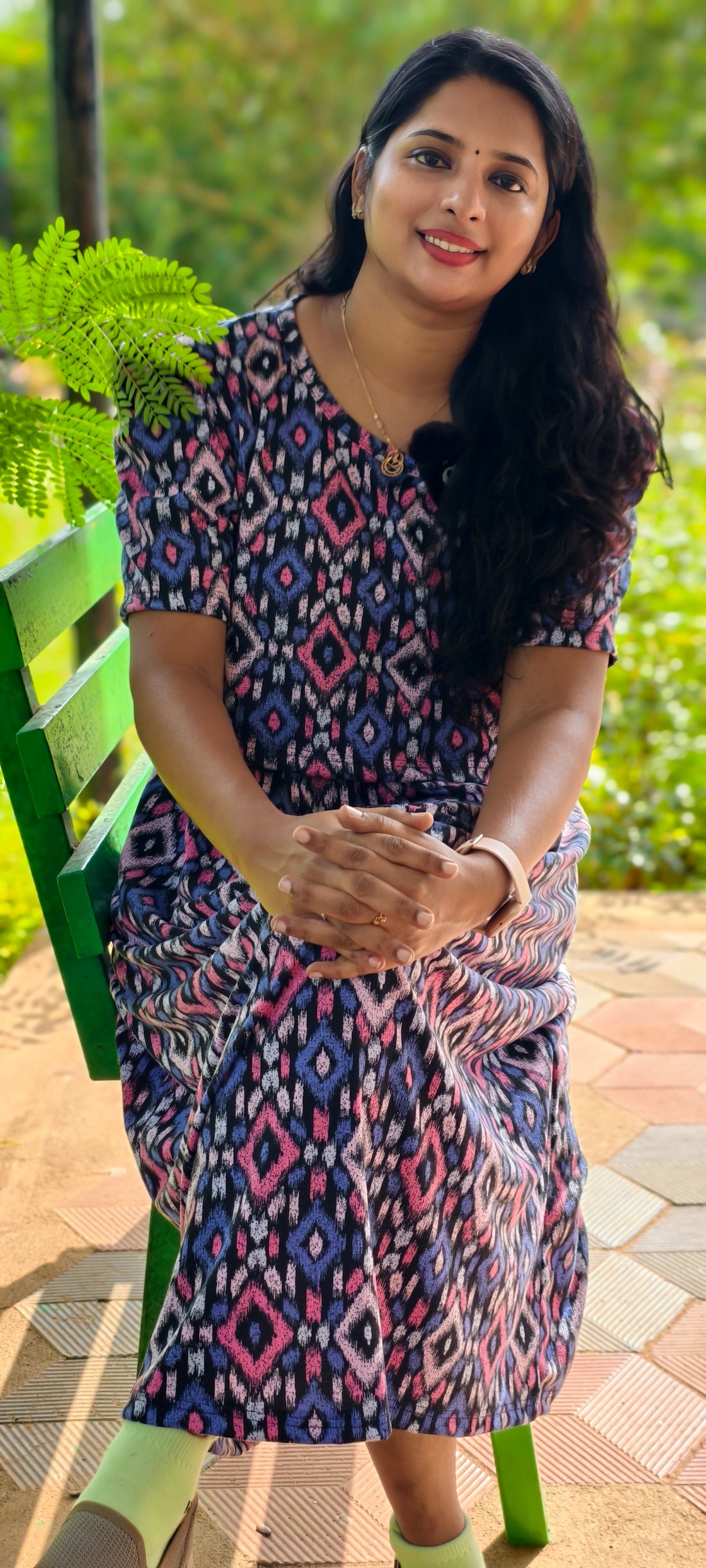 🌸 Ikkat Zipless Maternity Maxi – Puff Sleeves | Ankle Length Comfort Wear
