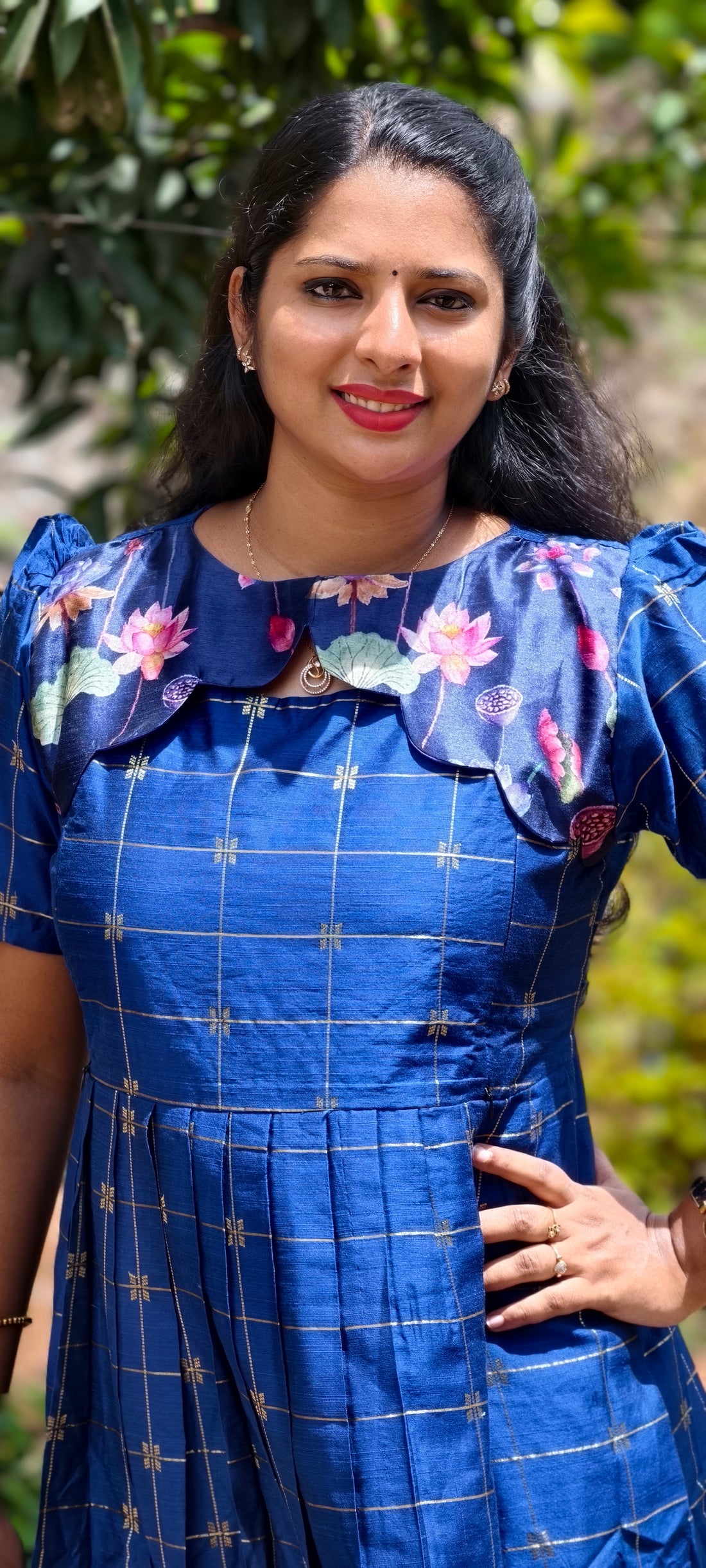 Diwali Edition Premium Silk Cotton 2-Tier Blue Maxi With Scallop