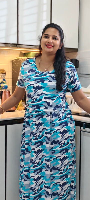 BLUE CAMOUFLAGE | ZIPLESS / KNITTED MATERNITY MAXI | ANKLE LENGTH MAXI