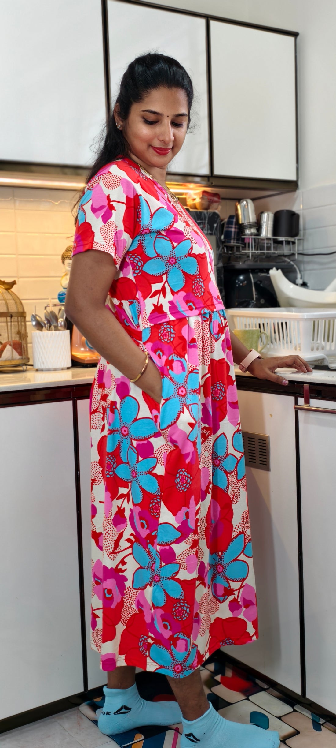 Rosy Bloom Maxi| ZIPLESS RIB / KNITTED MATERNITY MAXI | ANKLE LENGTH MAXI