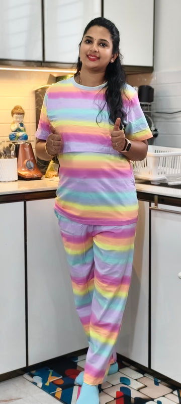 RAINBOW BLOOM | ZIPLESS MATERNITY TOP & PANT SET | COMFORT LOUNGEWEAR